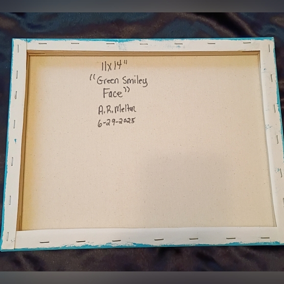 Handmade Handpainted Green Smiley Face Wall Decor 11x14" - Picture 4 of 4